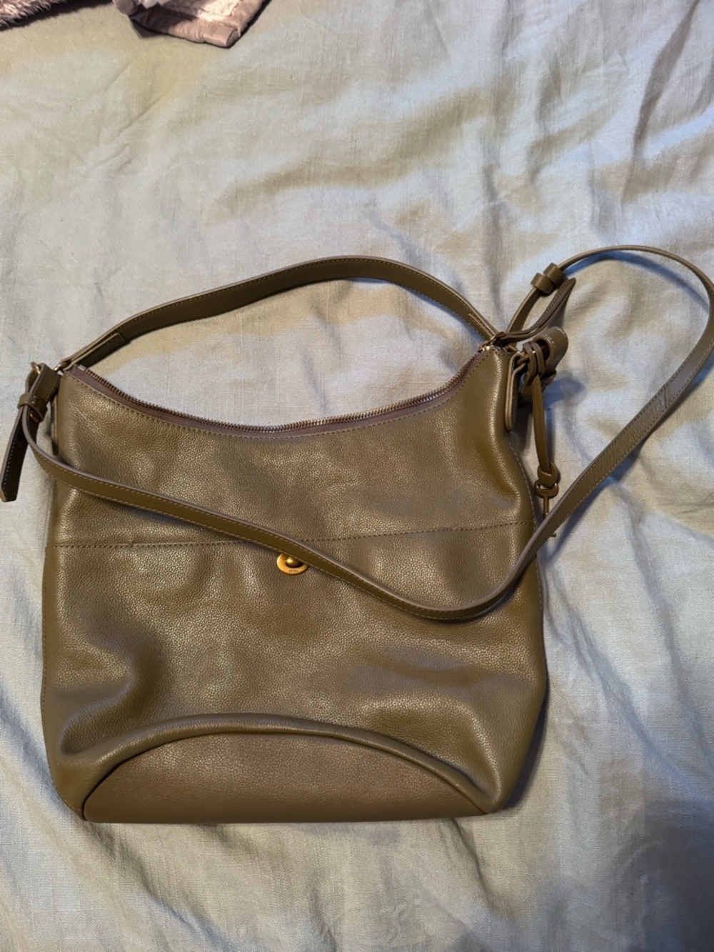 Fossil Olive Green Leather Shoulder Bag with Crossbody Strap Talulla bucket